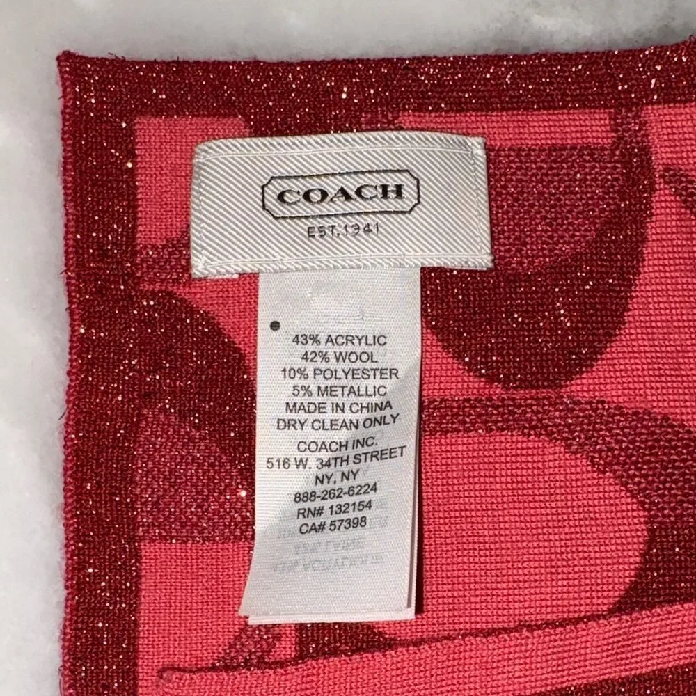 Coach Merino Wool Scarf Lurex Signature Logo Dream C Knit Scarf